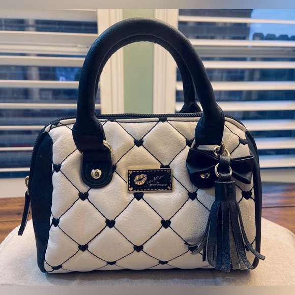Betsey Johnson Handbags - Luv Betsy Johnson Quilted Satchel Crossbody Off White and Black Handbag Purse